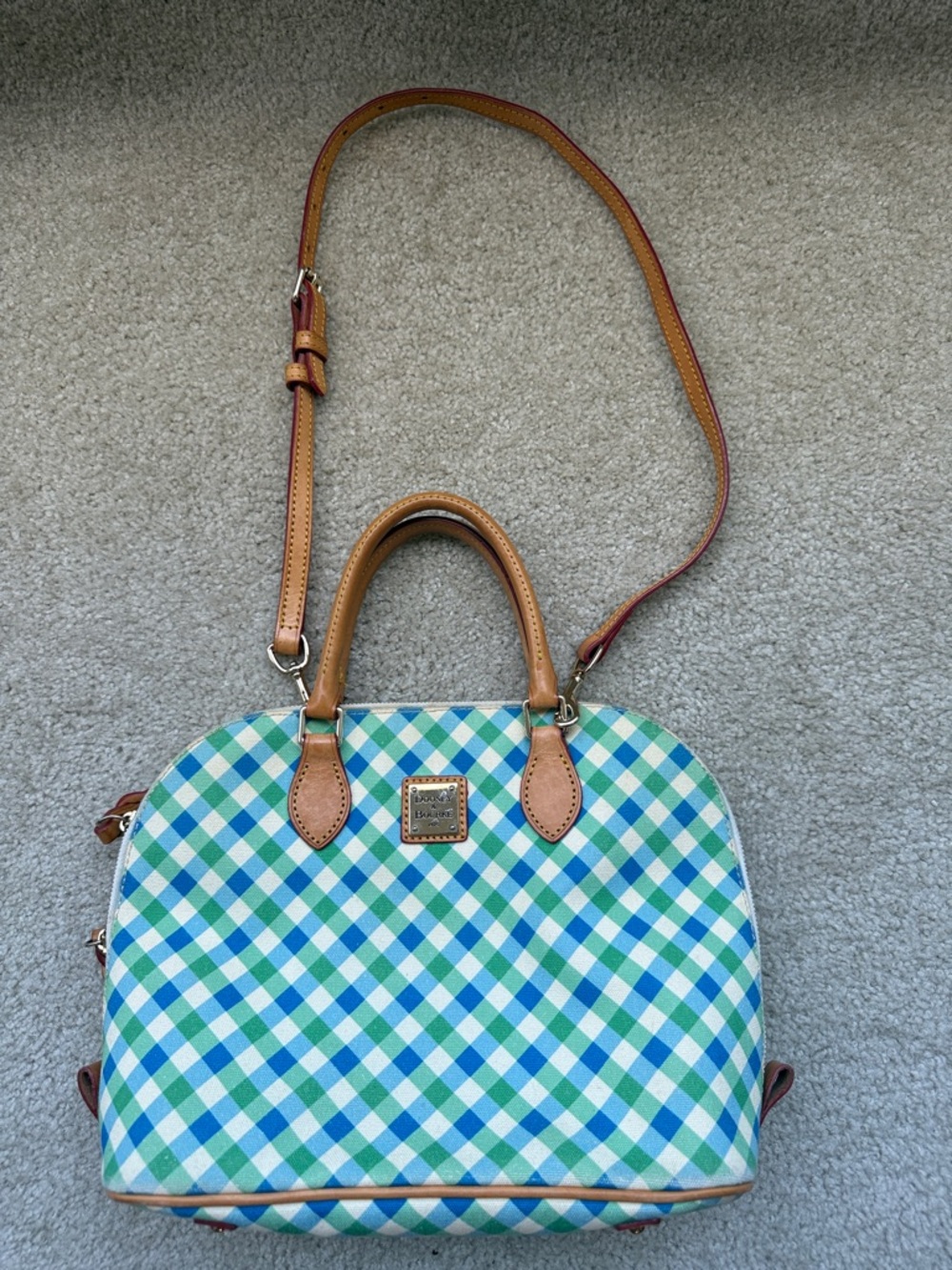 Dooney & Bourke Green Blue Plaid Dome Satchel